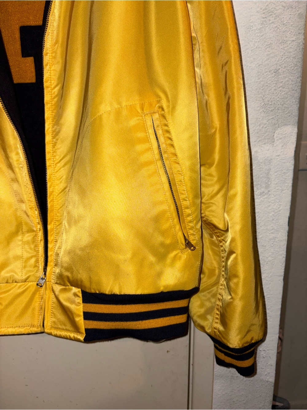 Polo by Ralph Lauren Yellow Satin Bomber Jacket with Black Trim - Picture 3 of 6